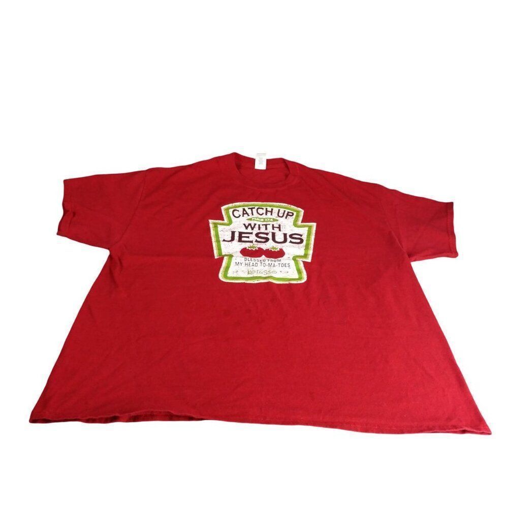 Catch Up With Jesus‎ Tshirt Men Sz XXL Gildan Graphic Print Red Casual